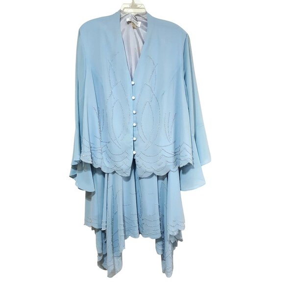 J.R.Nites Blue Women 26/24 Church Formal Suit Handkerchief Hem Crystal Beading - Picture 1 of 9